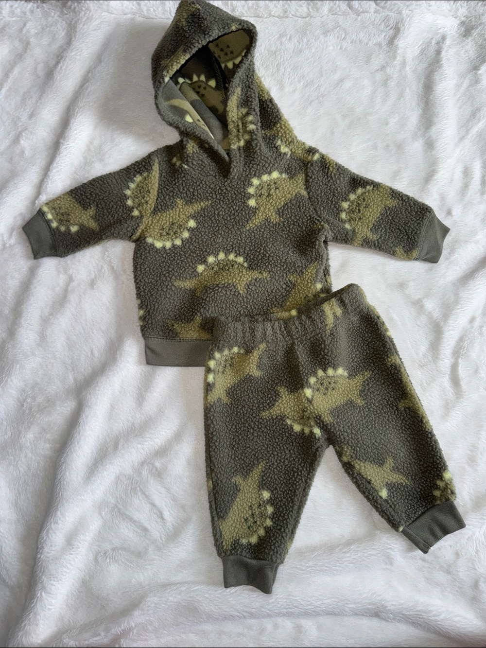 Fleece green dinosaur baby outfit